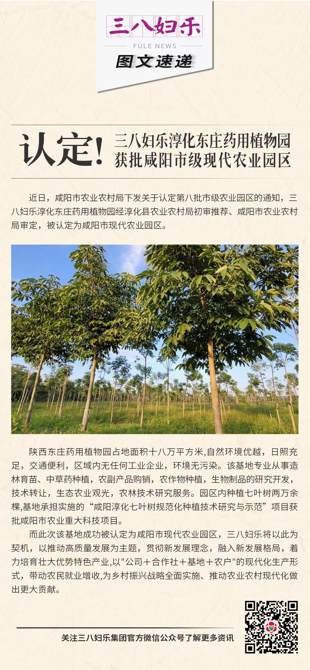認(rèn)定！三八婦樂淳化東莊藥用植物園獲批咸陽(yáng)市級(jí)現(xiàn)代農(nóng)業(yè)園區(qū)