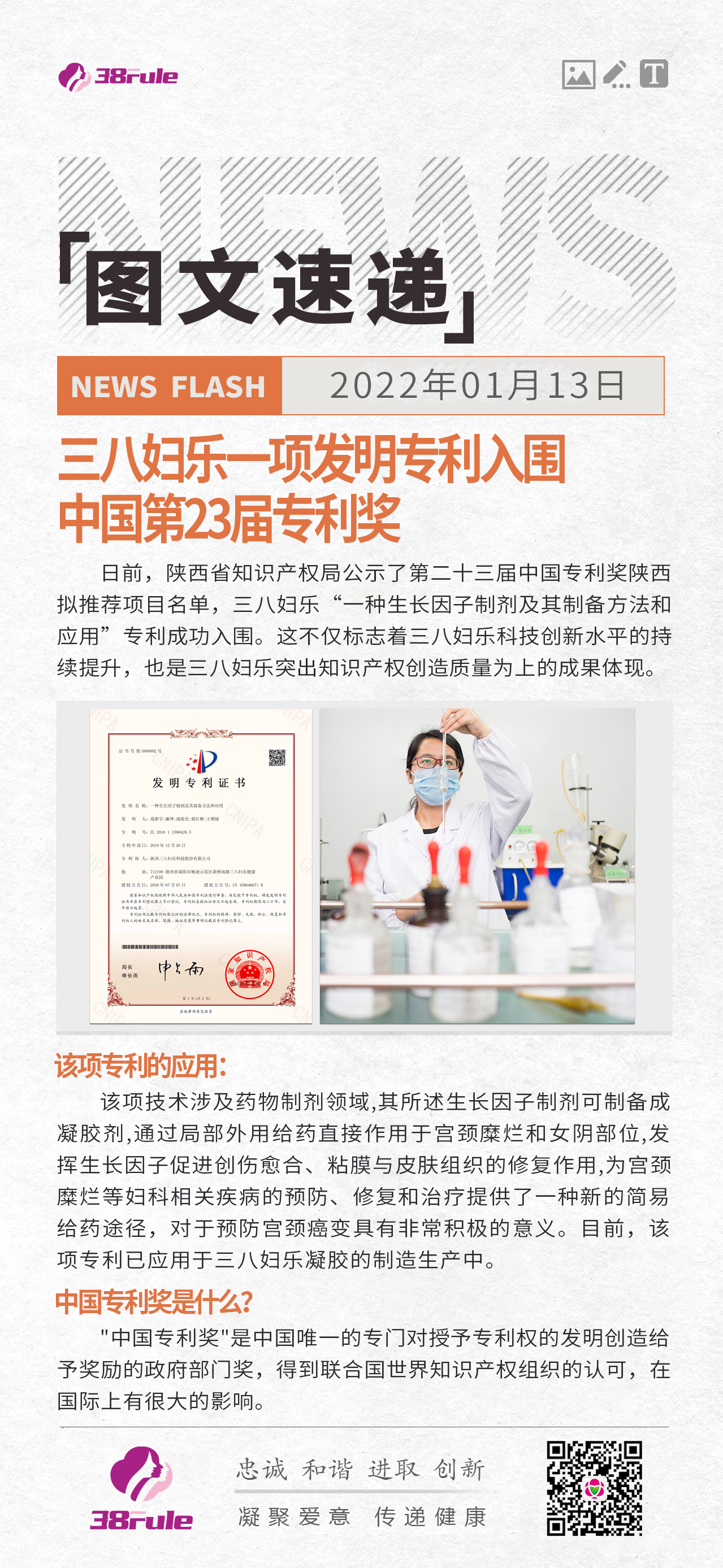 三八婦樂一項發(fā)明專利入圍中國第23屆專利獎