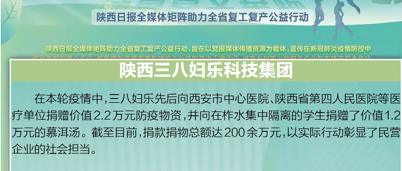 迎著春天奔跑！陜西日報、西安日報等四家主流媒體報道三八婦樂集團抗疫行動～